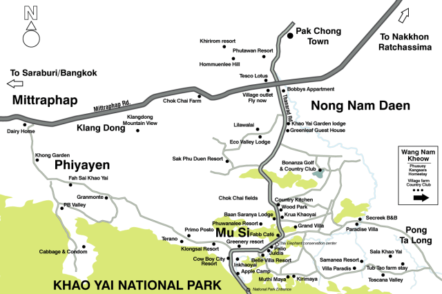 Hotels & Resorts location map in Khao Yai and Pak Chong, Thailand